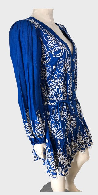 River Island Blue Broderie Shirt Dress - Size 10