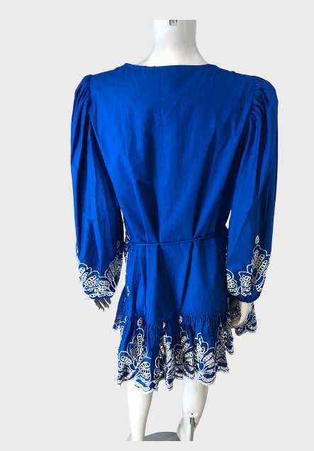River Island Blue Broderie Shirt Dress - Size 10