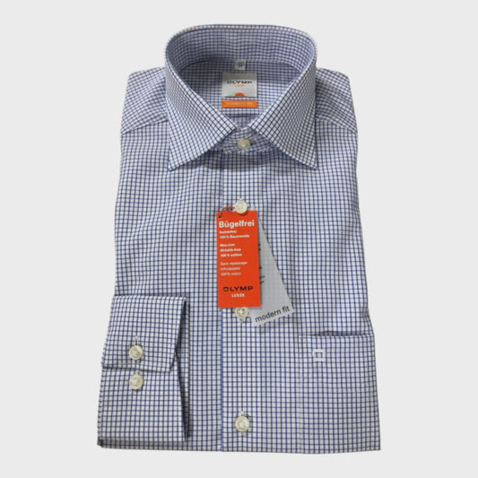 Olymp Luxor Modern Fit Blue Checked Shirt - Size Small