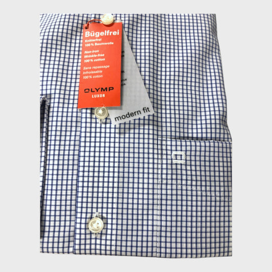 Olymp Luxor Modern Fit Blue Checked Shirt - Size Small