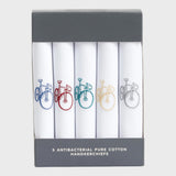 Pure Cotton Bicycle Embroidered Handkerchiefs - Five Pack