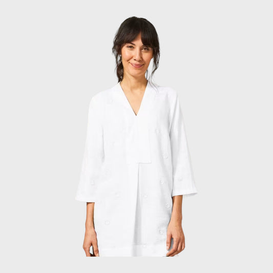 White Branded Linen Embroidered Tunic