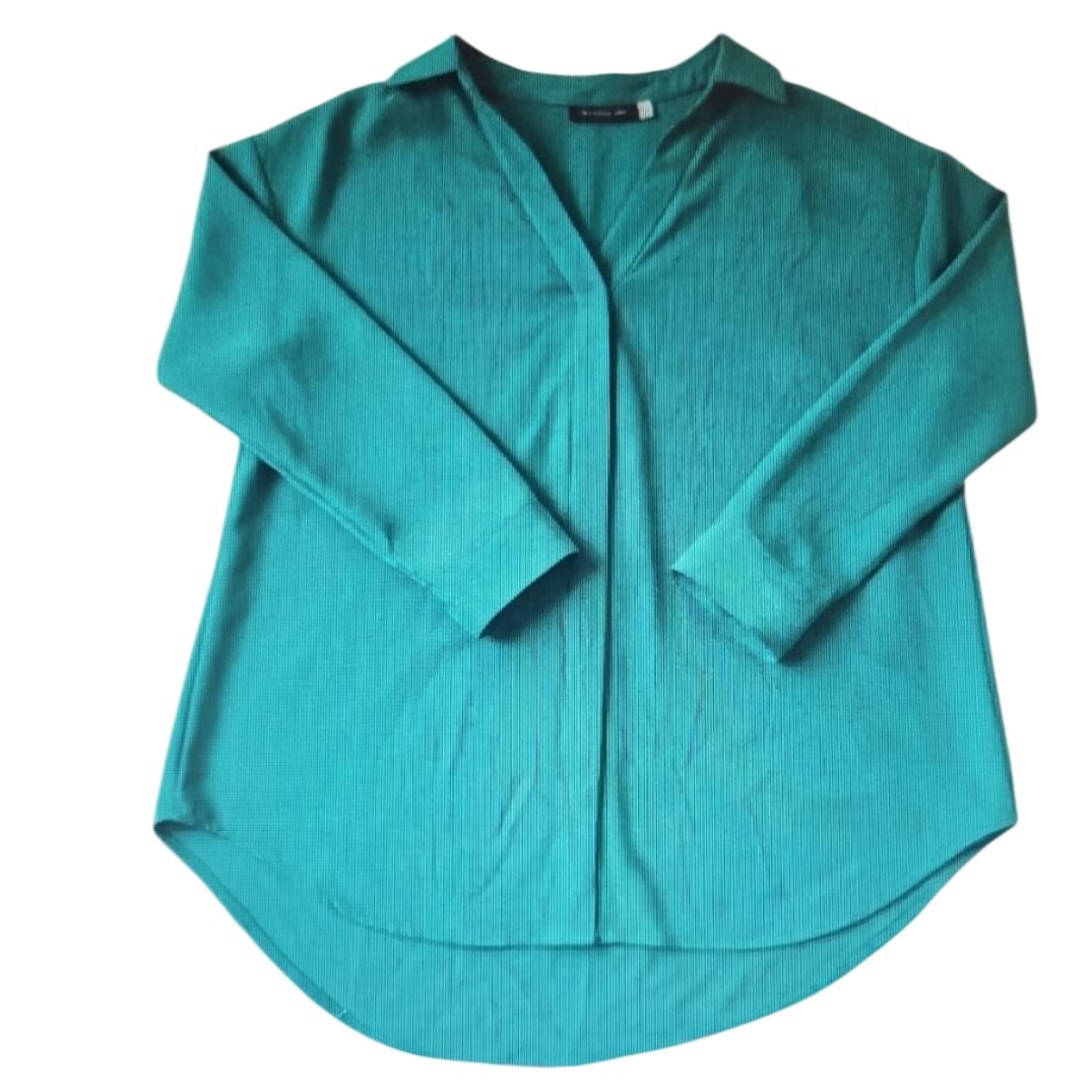 Women's Green Open Collared Shirt Size M
