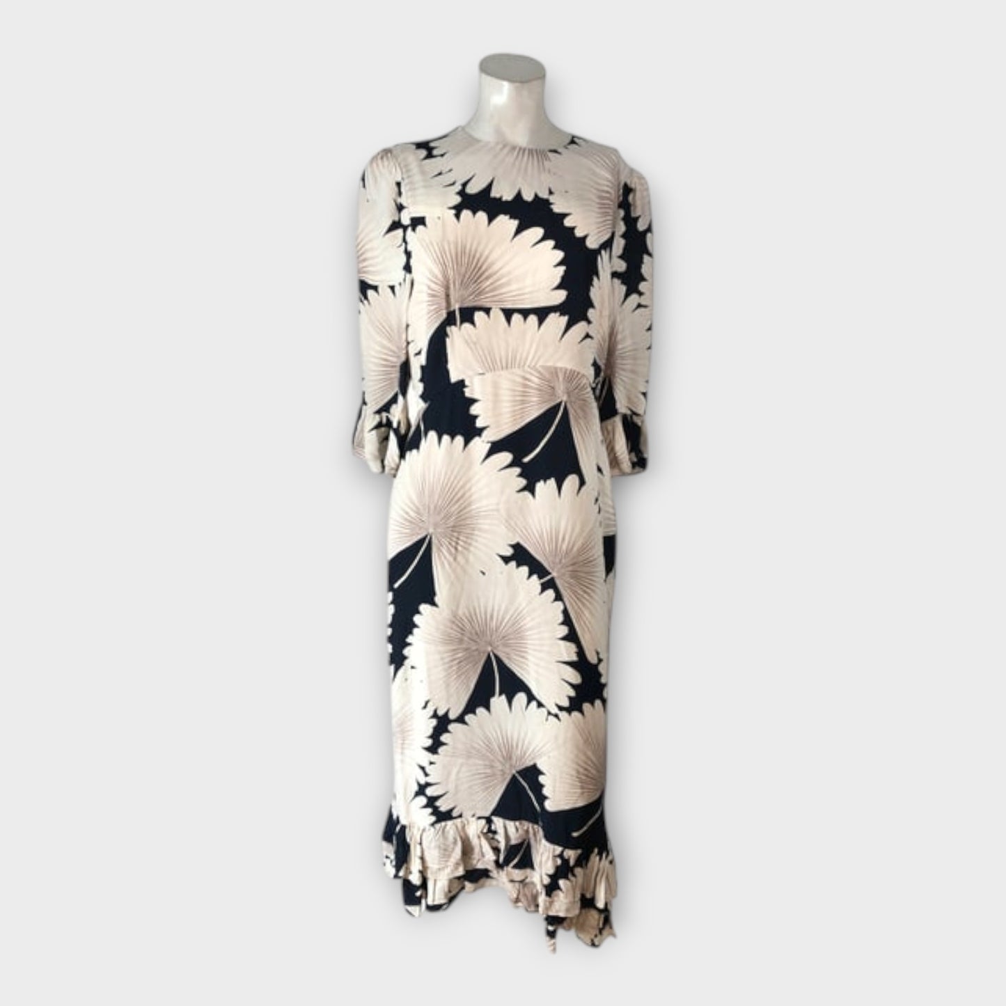 FLORAL Midi Dress Women's Long Sleeve Ruffle Hem Print