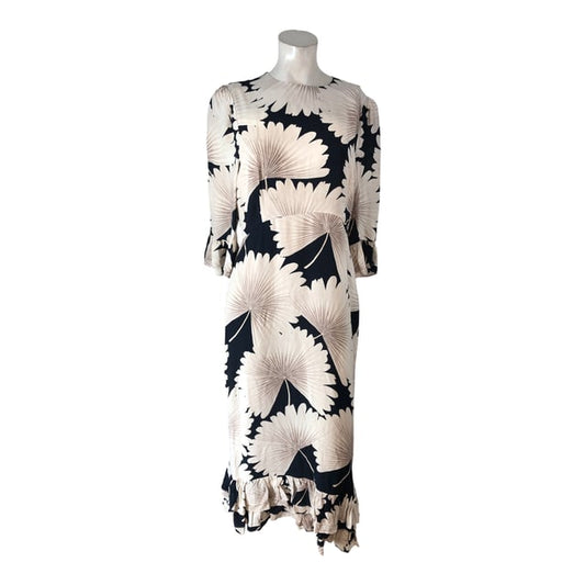 FLORAL Midi Dress Women's Long Sleeve Ruffle Hem Print