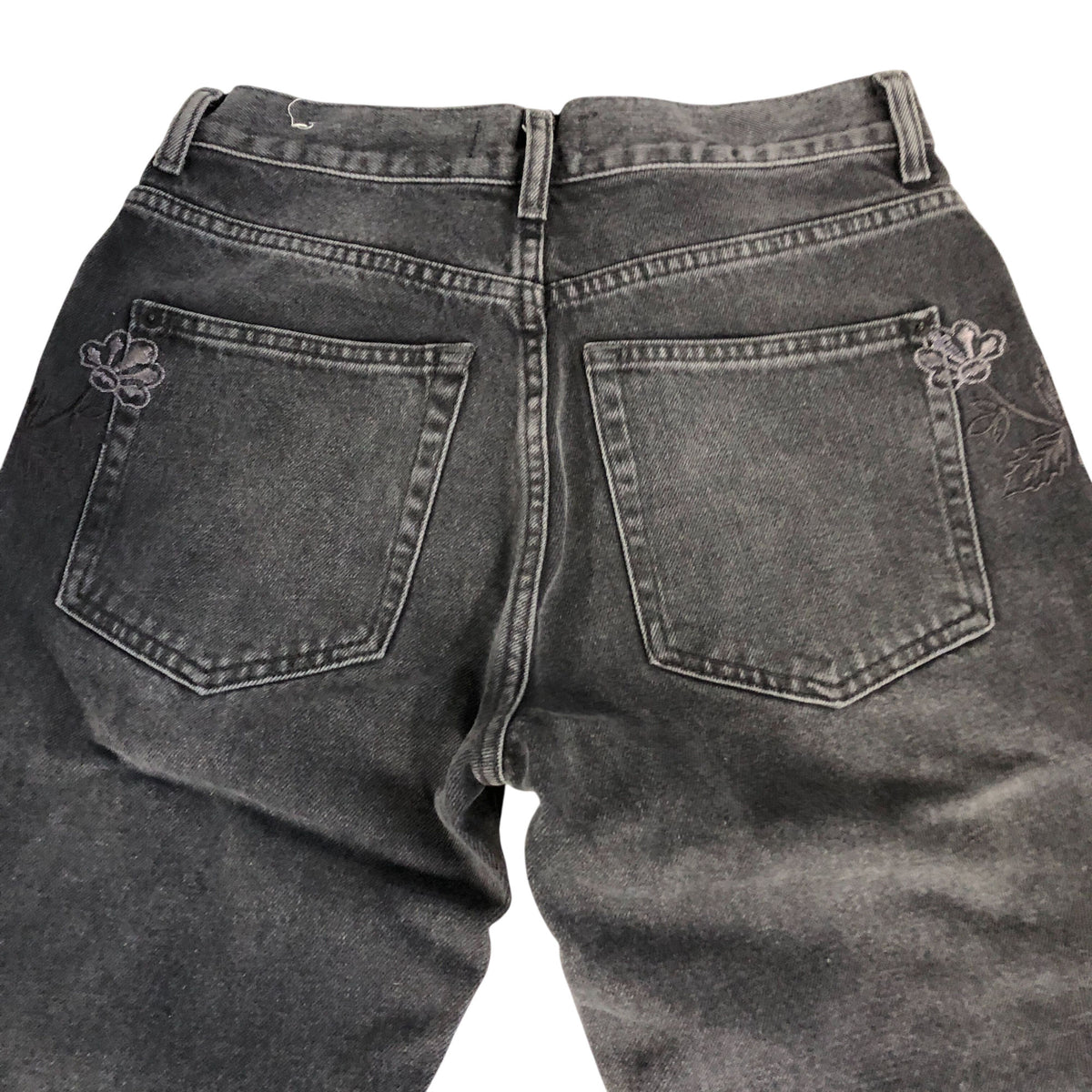 Embroidered Embellished Floral Jeans UK6 Women's Black Stretch Denim