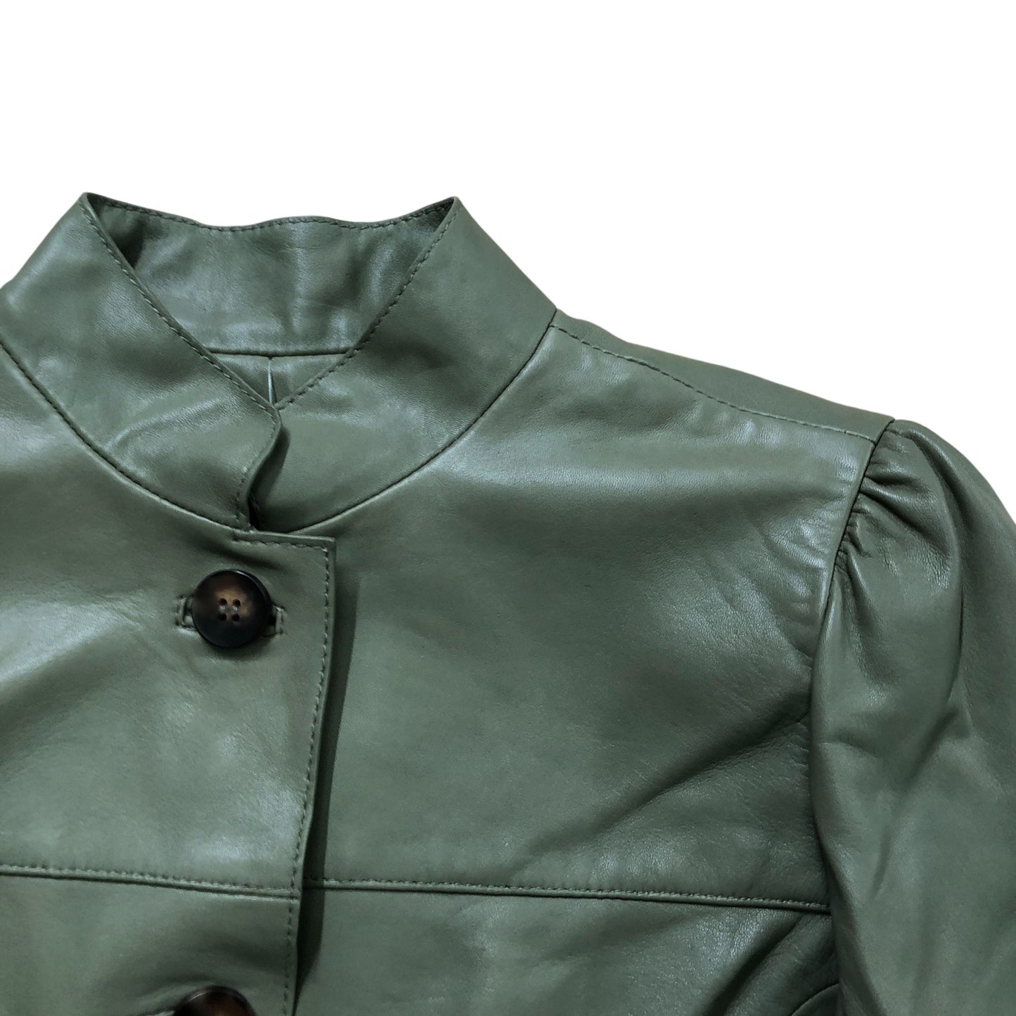Green Leather Puff Sleeve Jacket Size S