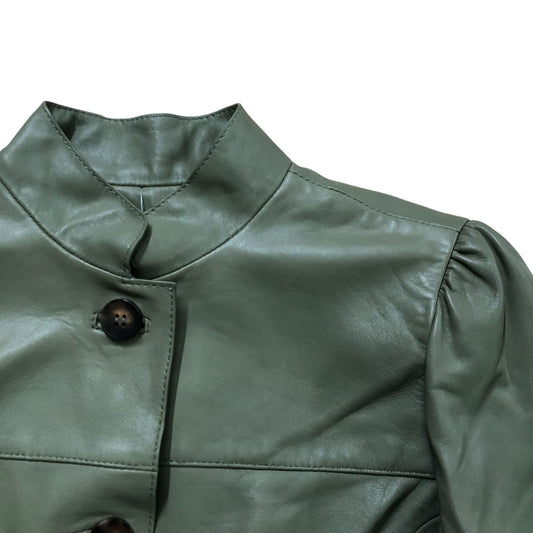 Green Leather Puff Sleeve Jacket Size S