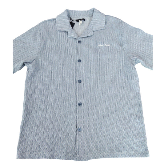 River Island Casual Shirt M Men's Short Sleeve Textured Cotton Blue