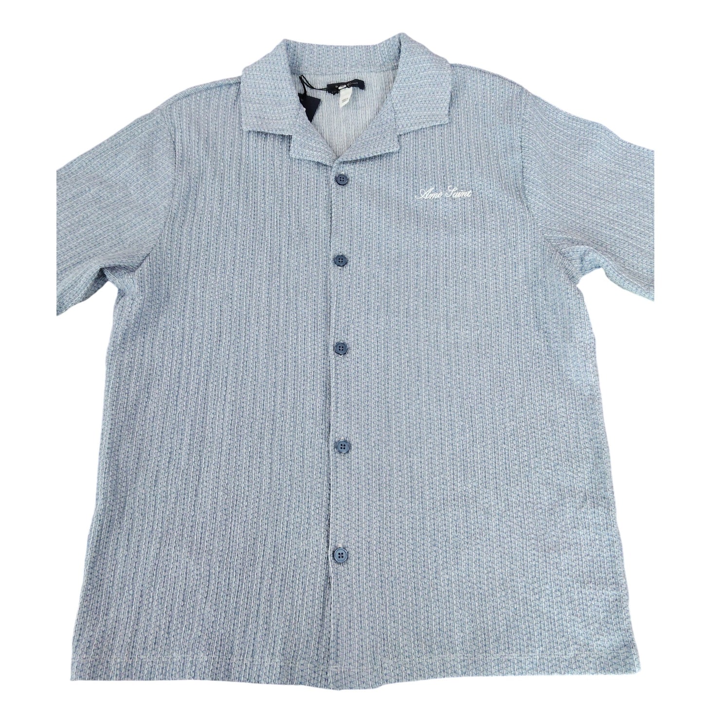 River Island Casual Shirt M Men's Short Sleeve Textured Cotton Blue