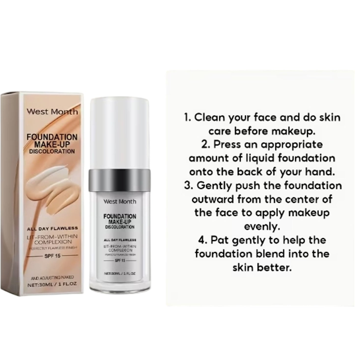 West Month SPF15 Foundation Make-Up Discoloration 30ml All Day Flawless