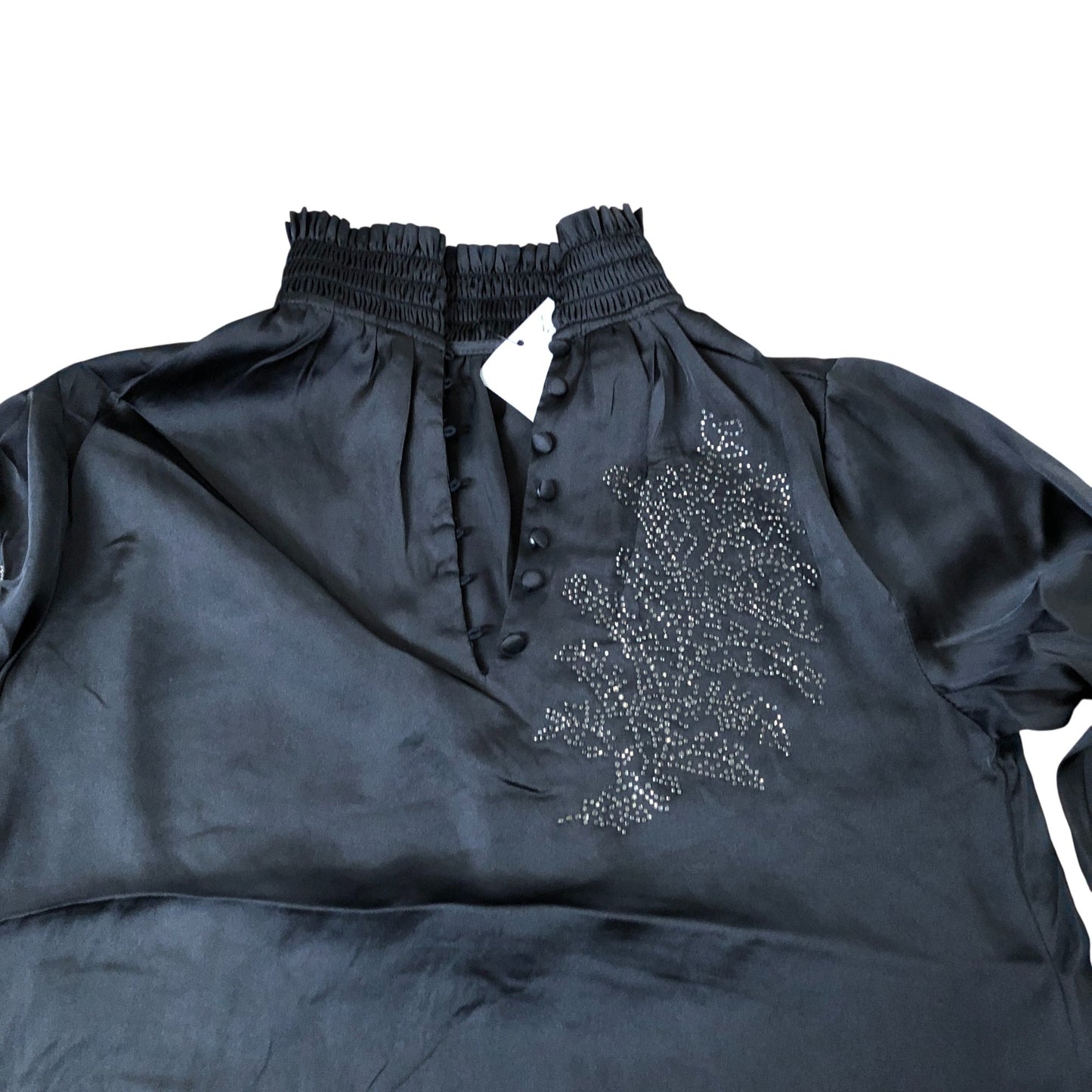 Branded Long Sleeve Blouse Women's Embellished Black Polyester Top UK6