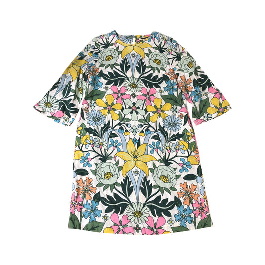 Floral Print Dress UK14 Women's Linen Summer Short Sleeve Multicoloured