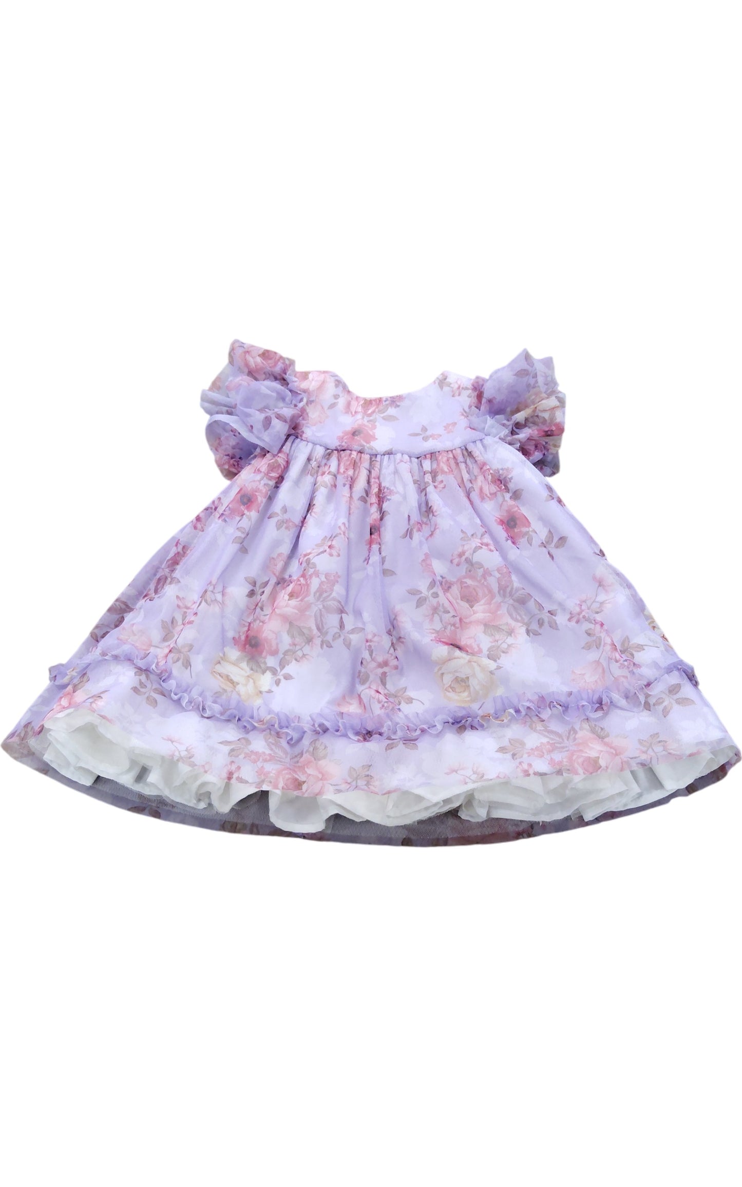 River Island Floral Dress UK6-9Mths Girls Purple Ruffle Sleeve Toddler Outfit