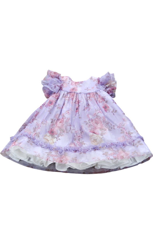 River Island Floral Dress UK6-9Mths Girls Purple Ruffle Sleeve Toddler Outfit