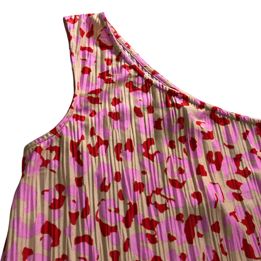 River Island Women's UK10 One Shoulder Dress Pink Animal Print Pleated