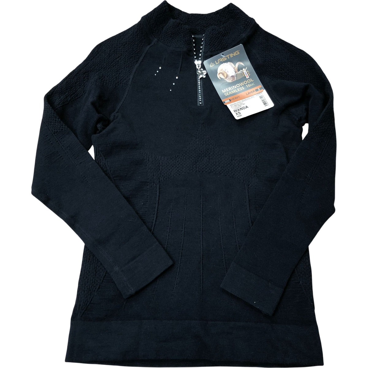 Lasting Wanda XS Womens Heavy Merino Wool Seamless Zip Neck Jumper Black