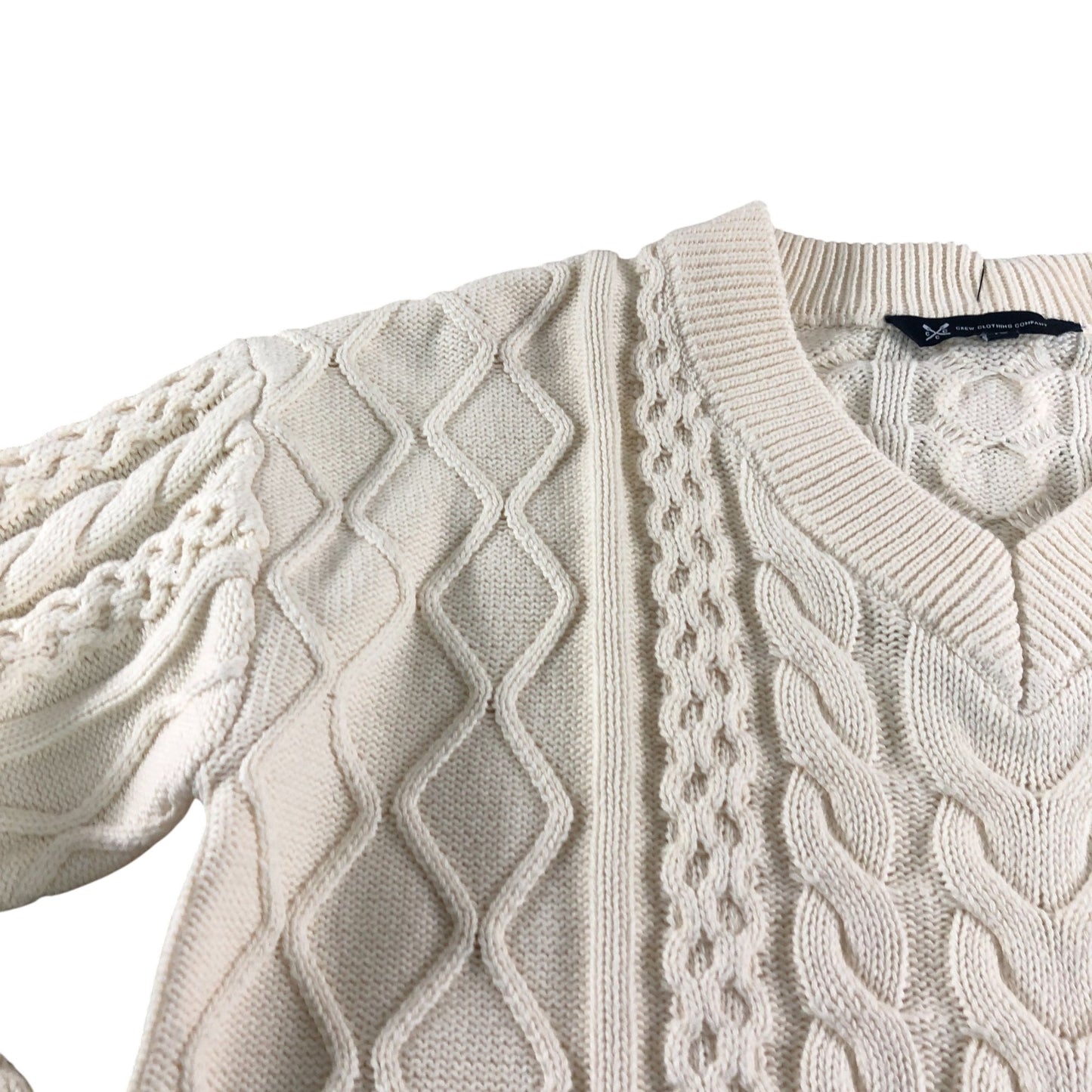 Crew Clothing Company V Neck Sweater Size 10 Women's Cream Cable Knit Style