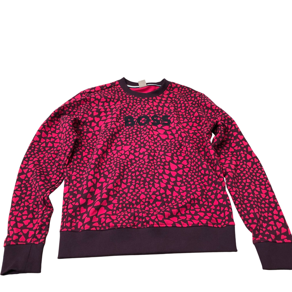 BOSS Women's Crew Neck Sweatshirt Red Heart Print Cotton XS