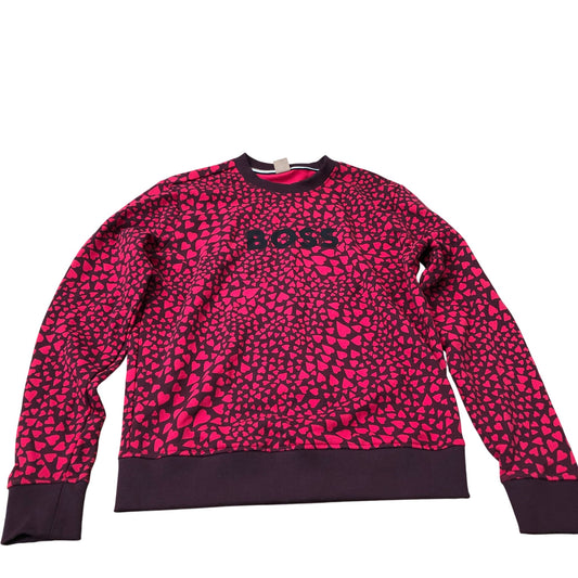 BOSS Women's Crew Neck Sweatshirt Red Heart Print Cotton XS