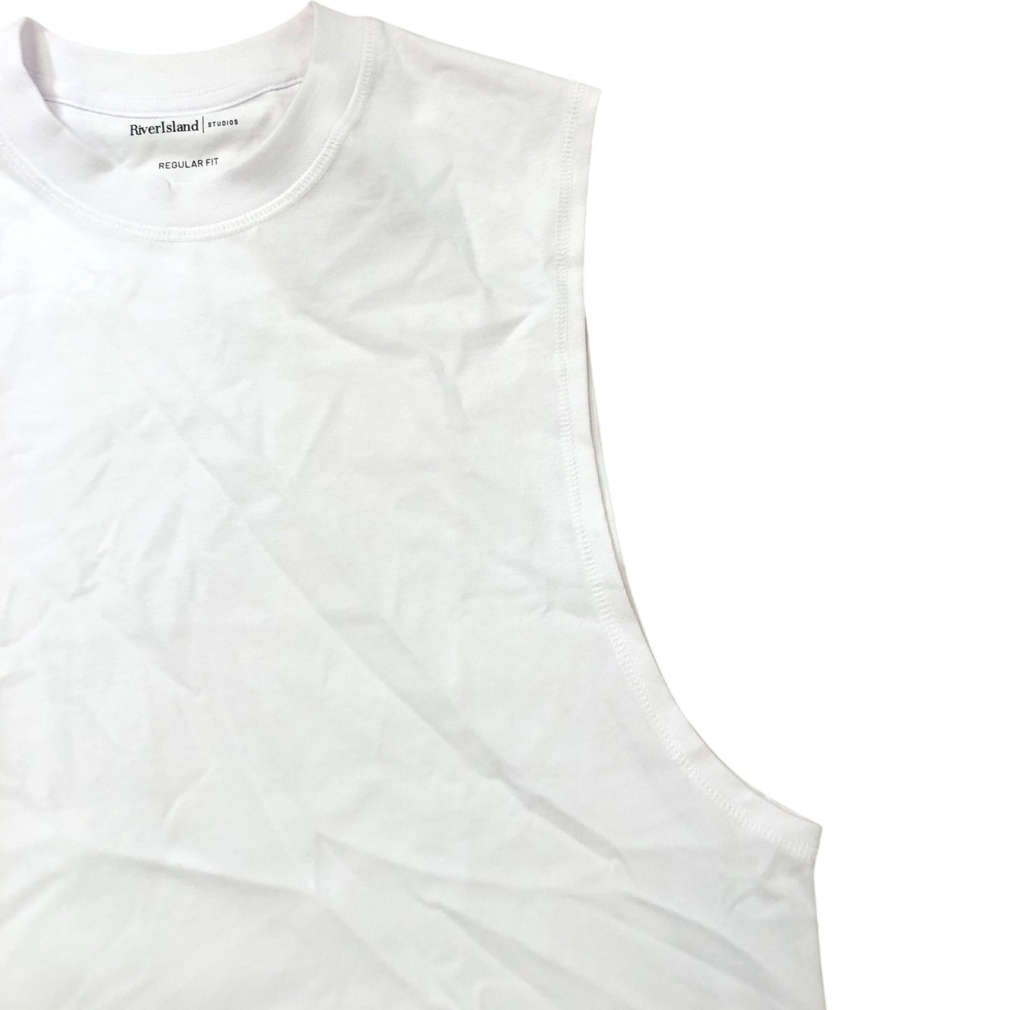 River Island Studios White Sleeveless T Shirt Size S Regular Fit Cotton