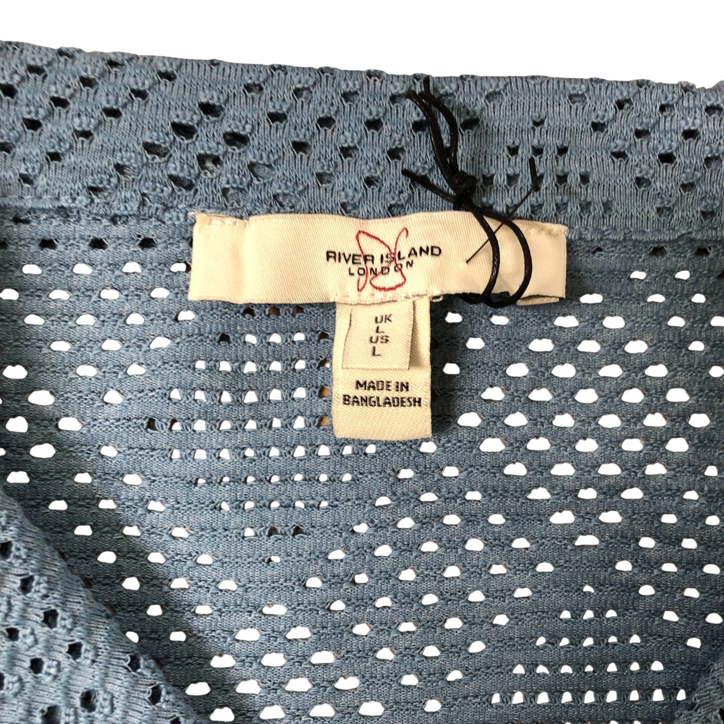 River Island Men's L Blue Casual Short Sleeve Top Stylish Crocheted Shirt