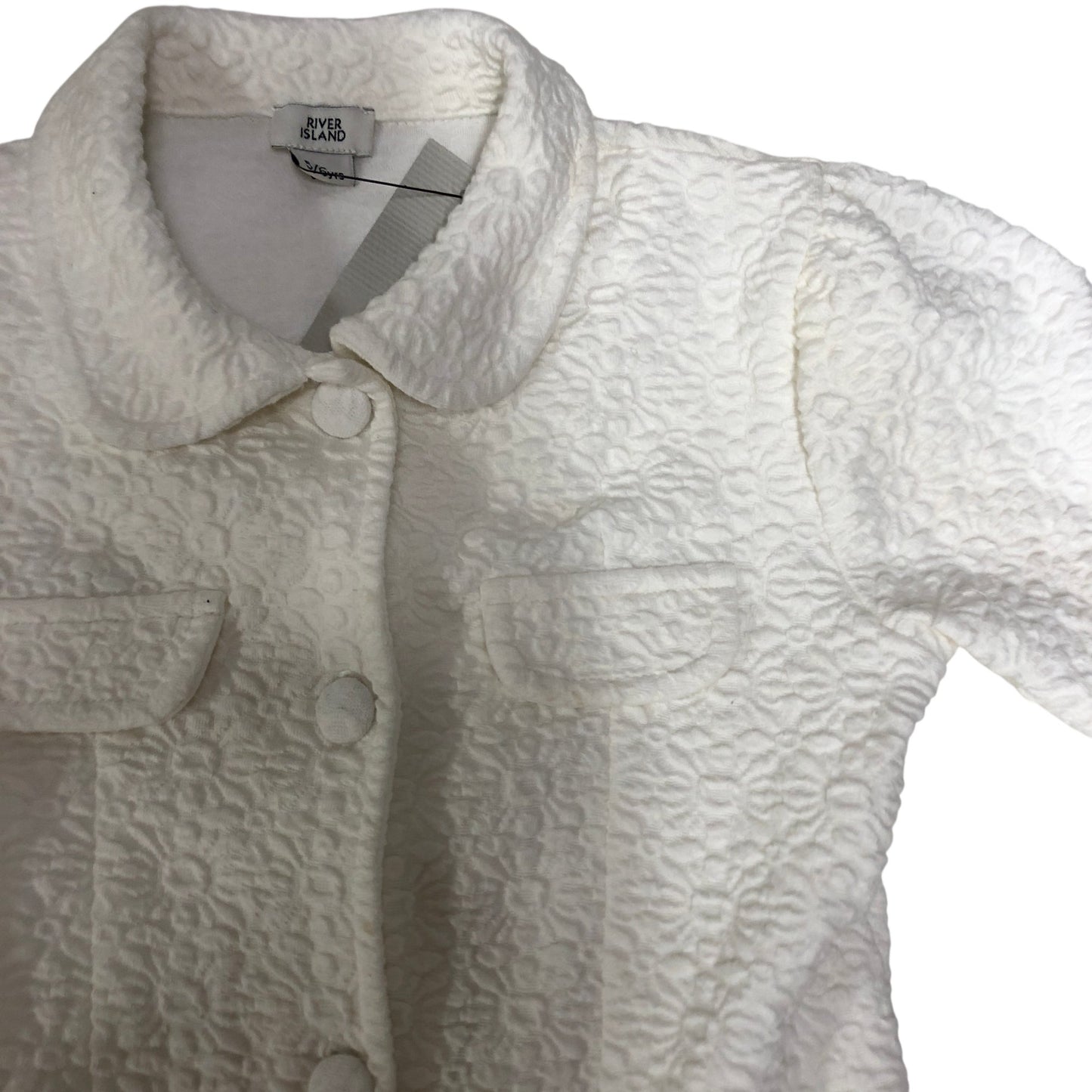 River Island Girls Dress 5-6 Years White Textured Short Sleeve Button Up