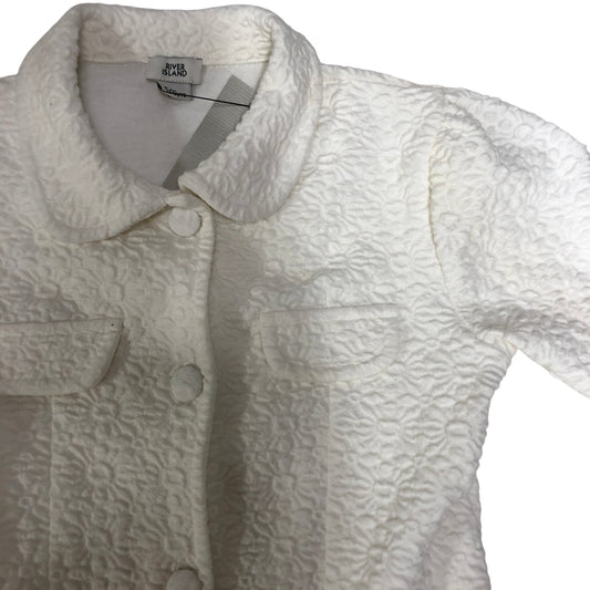 River Island Girls Dress 5-6 Years White Textured Short Sleeve Button Up