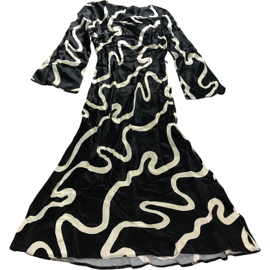 River Island Black Satin Midi Dress Squiggle Print - Size 10