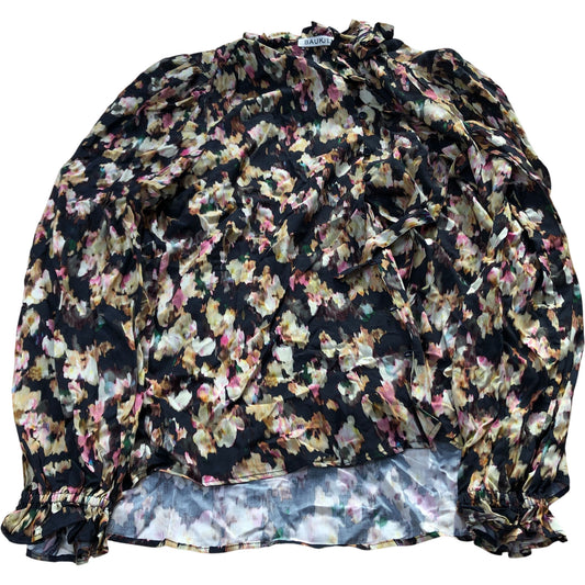 Baukjen Floral Print Blouse Size UK12 Women's Long Sleeve Black Yellow Viscose