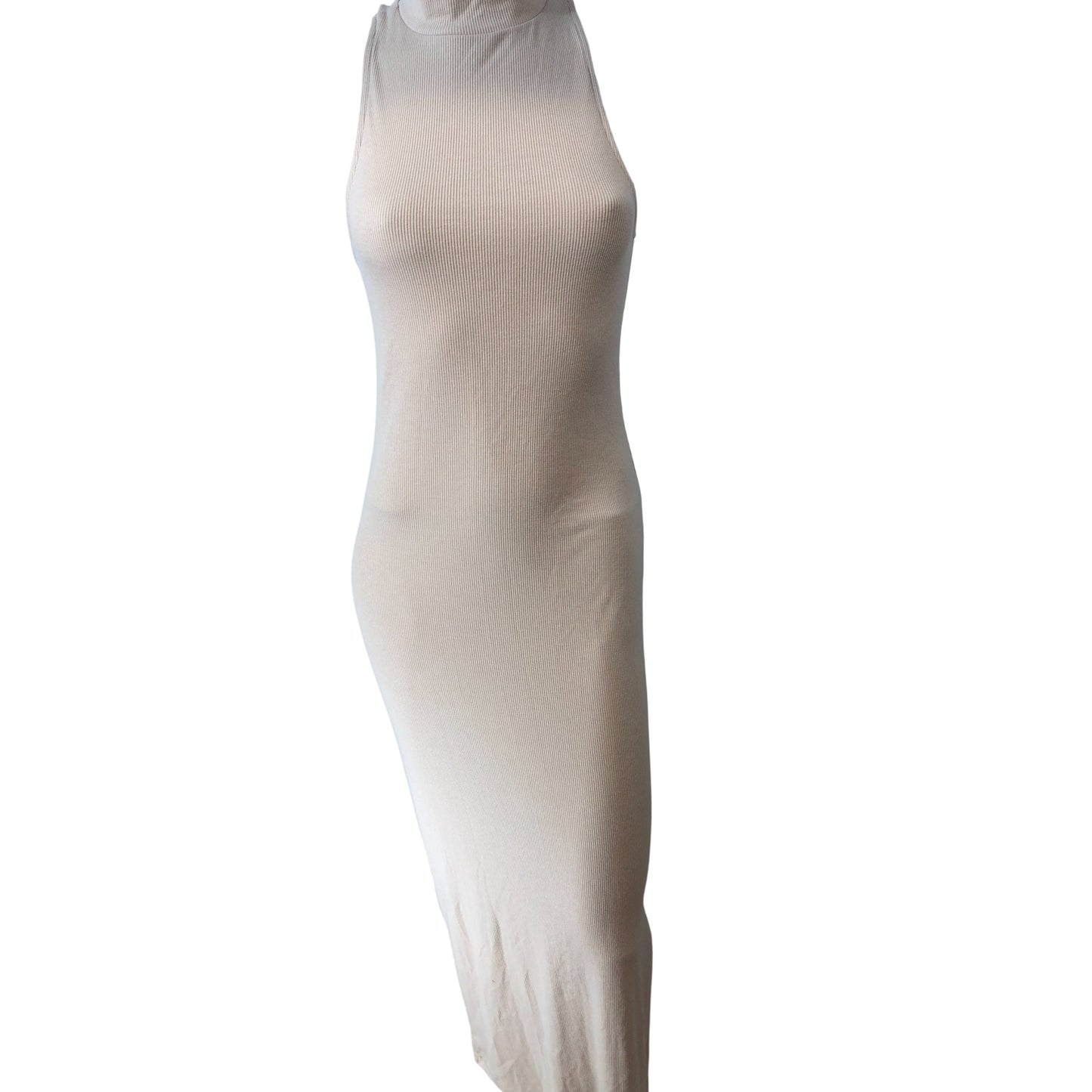 Rivers Island Women's Nude Ribbed Maxi Dress Size M Halter neck Sleeveless