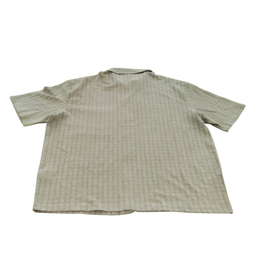 River Island Short Sleeve Shirt L Men's Casual Green Waffle Pattern Button Up