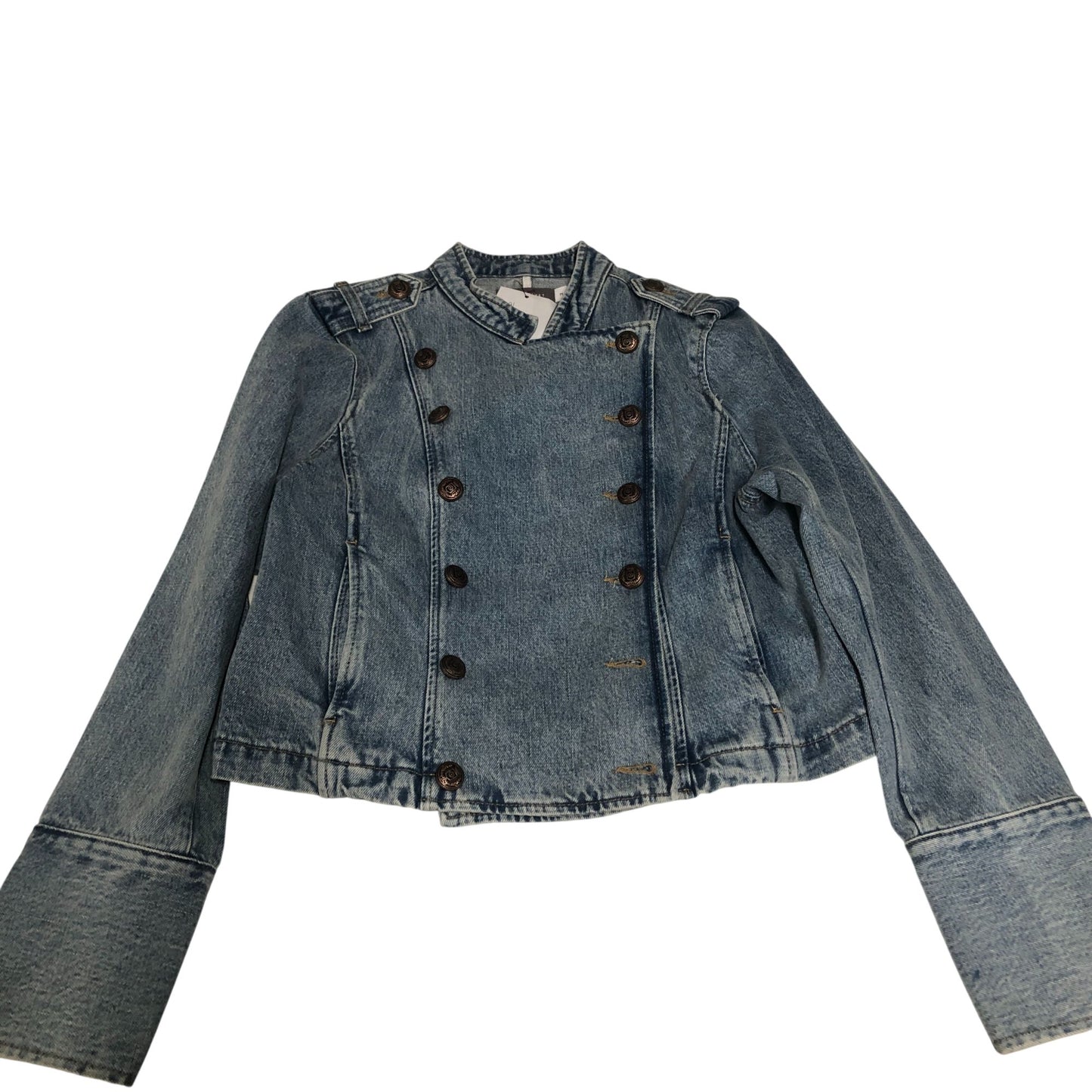 Double Breasted Denim Jacket Women's Light Blue Cotton Casual Medium
