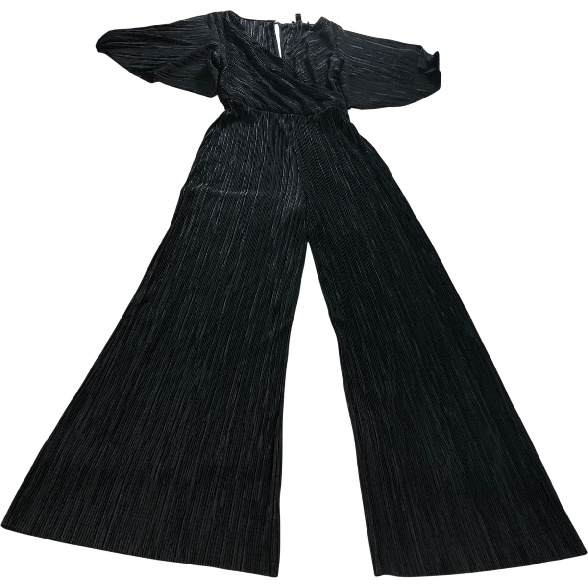 River Island UK8 Women's Black Pleated Jumpsuit Wide Leg Bell Sleeve