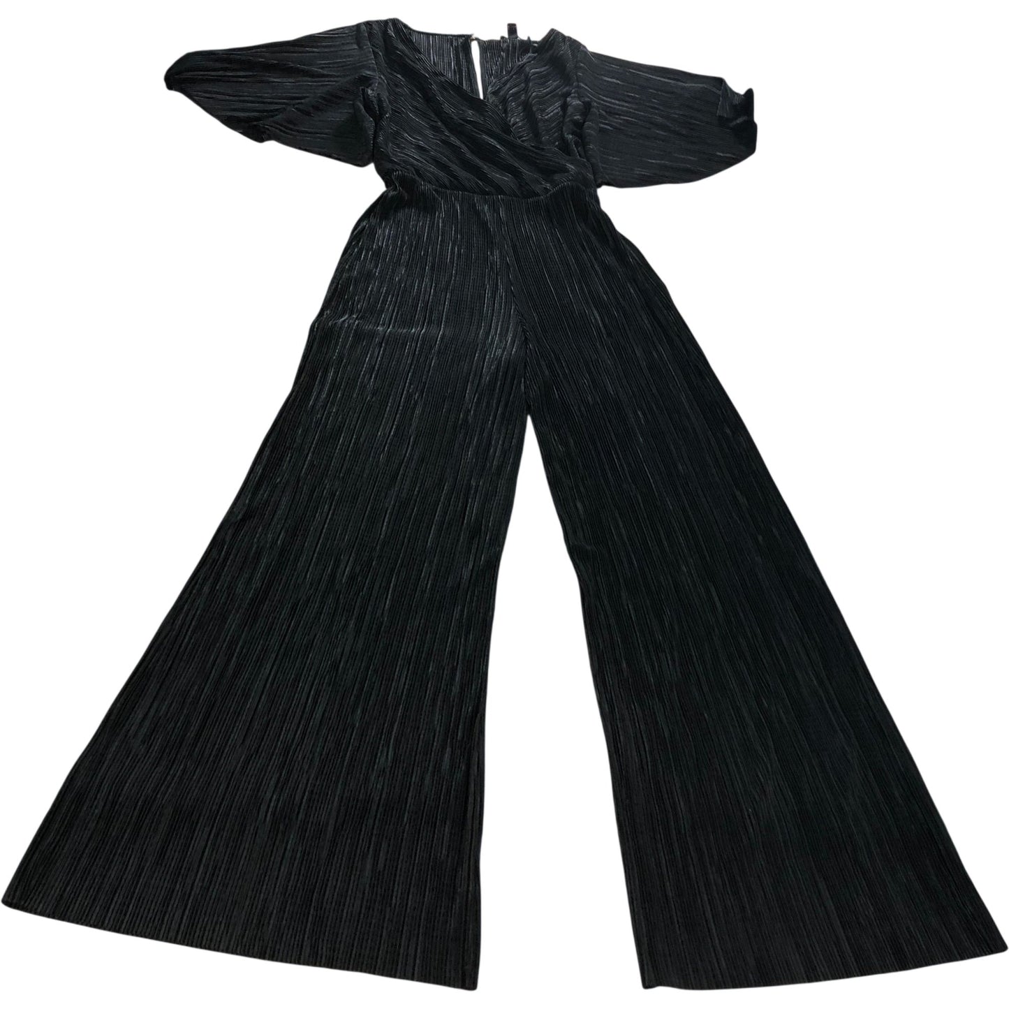River Island UK8 Women's Black Pleated Jumpsuit Wide Leg Bell Sleeve