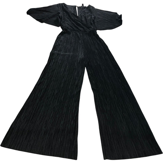 River Island UK8 Women's Black Pleated Jumpsuit Wide Leg Bell Sleeve