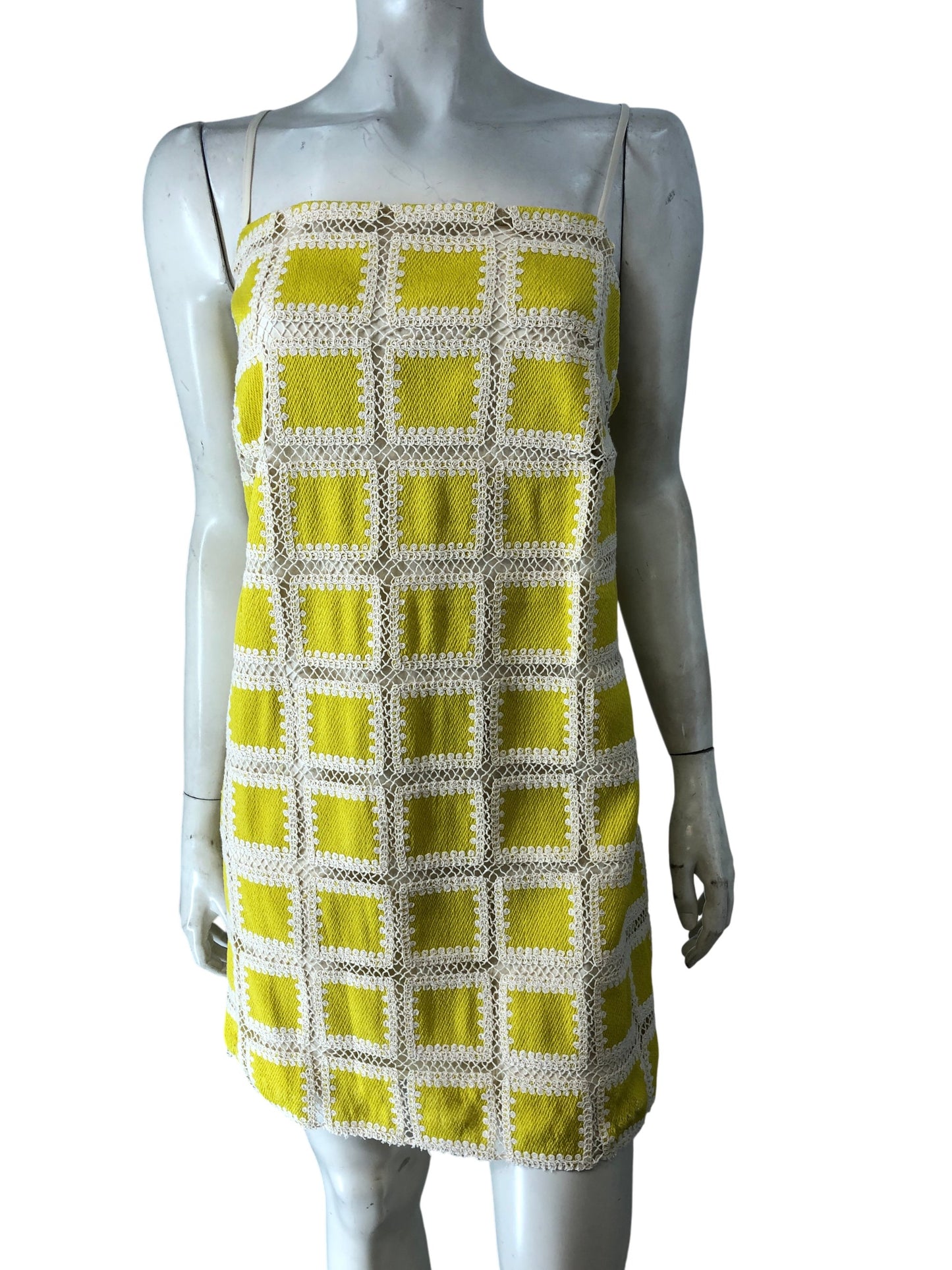 River Island UK18 Women's Yellow Crochet Mini Dress Spaghetti Straps Casual