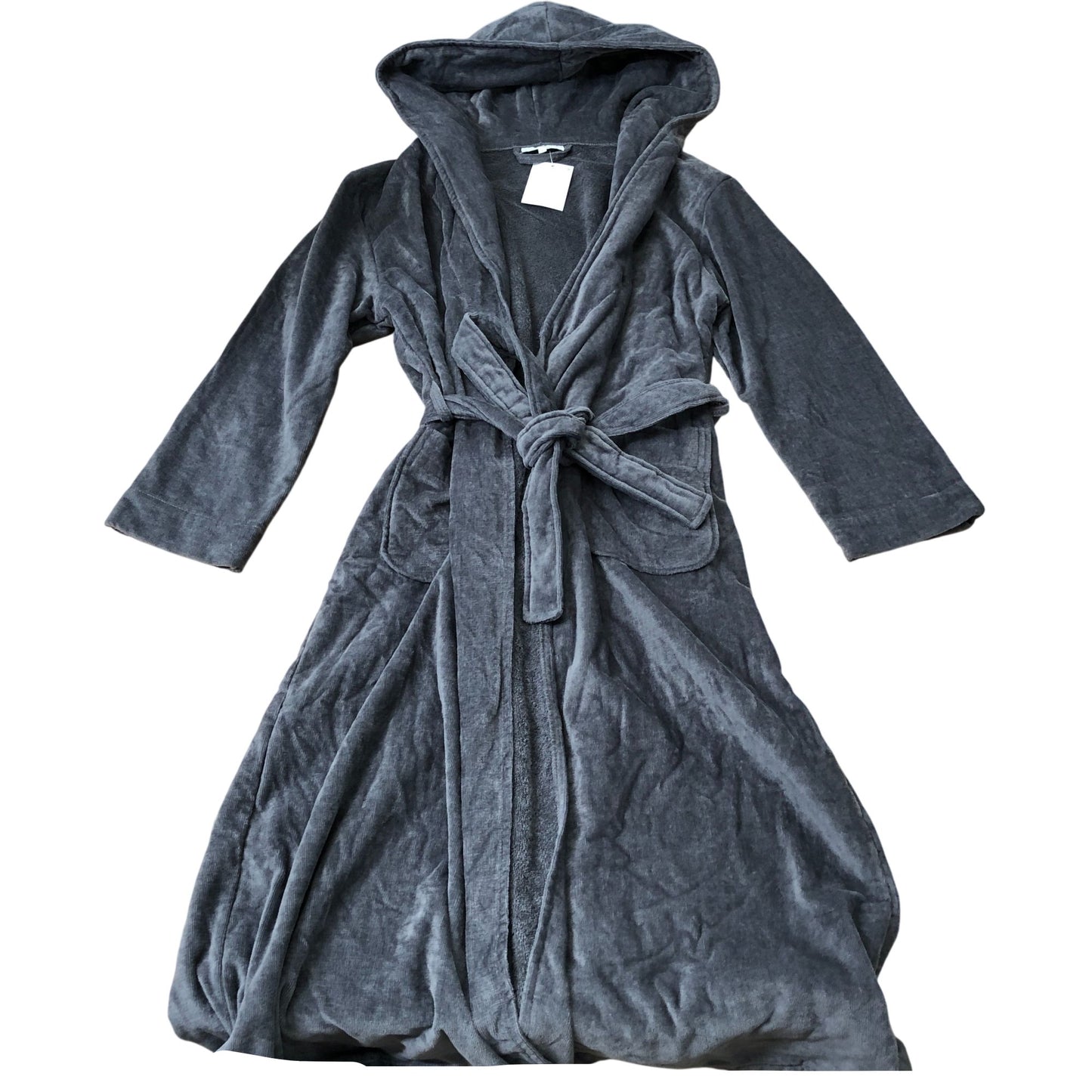 Dark Grey Fleece Hooded Robe 100% Organic Cotton Dressing Gown Size L