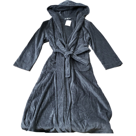 Dark Grey Fleece Hooded Robe 100% Organic Cotton Dressing Gown Size XS