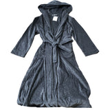 Dark Grey Fleece Hooded Robe 100% Organic Cotton Dressing Gown Size L