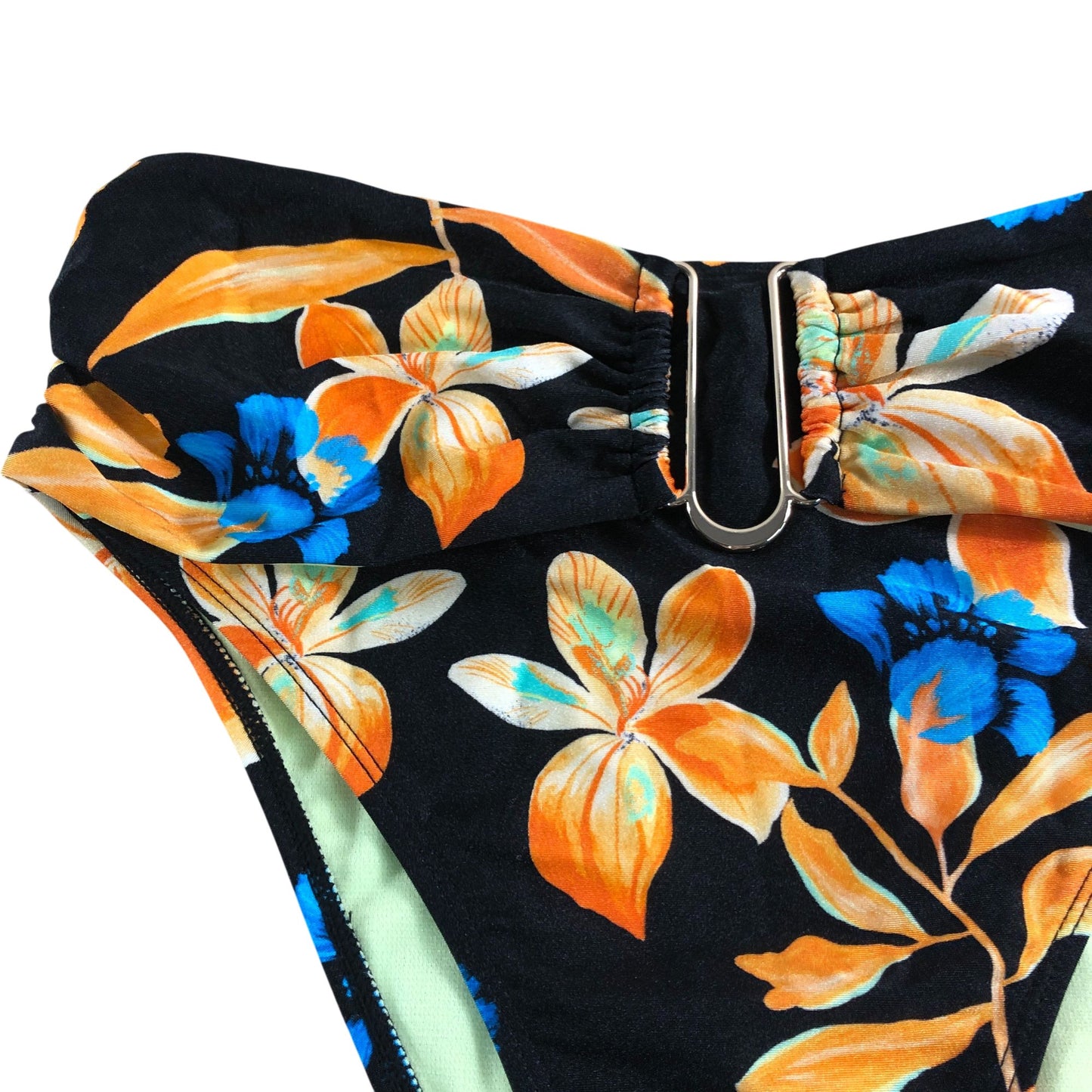River Island UK8 Women's Floral Print High Waisted Bikini Briefs Black Orange