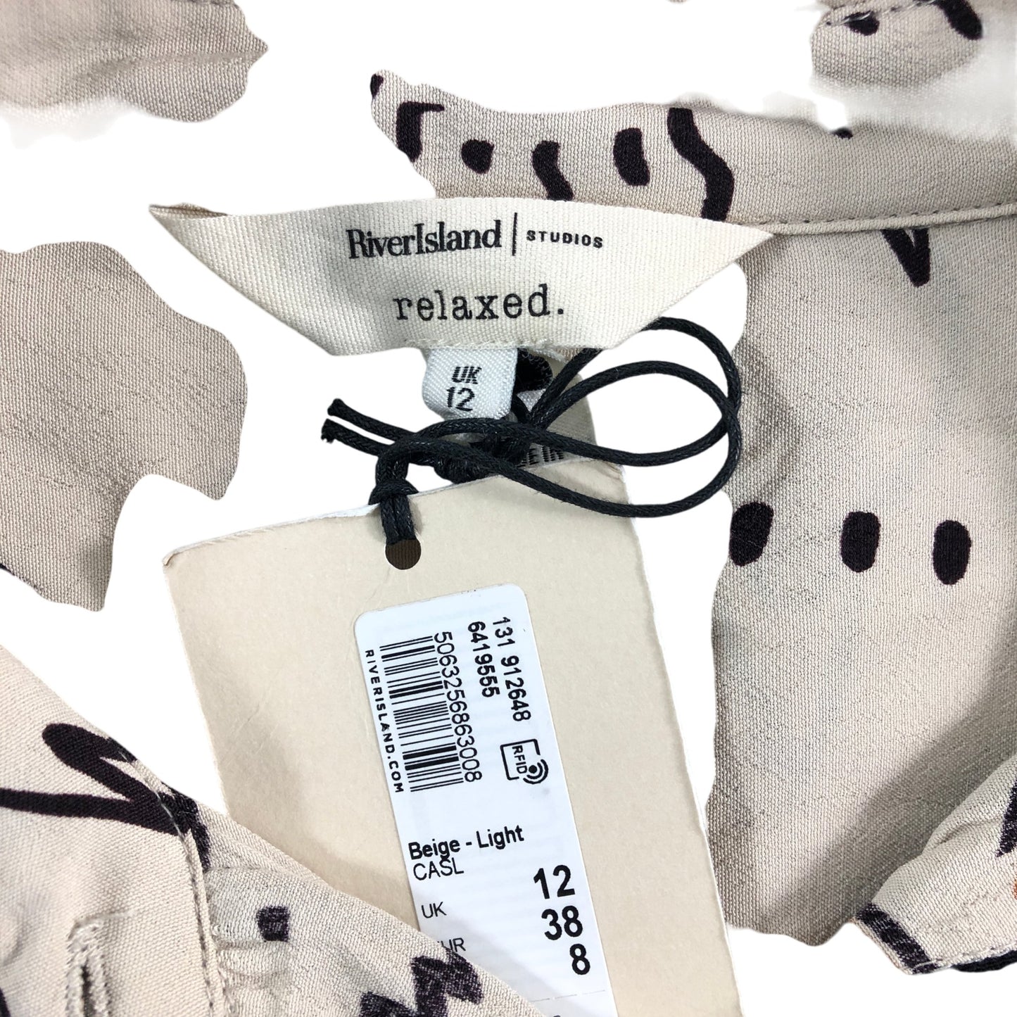 River Island Women's Relaxed Shirt UK12 Beige Cactus Print Button Up Top