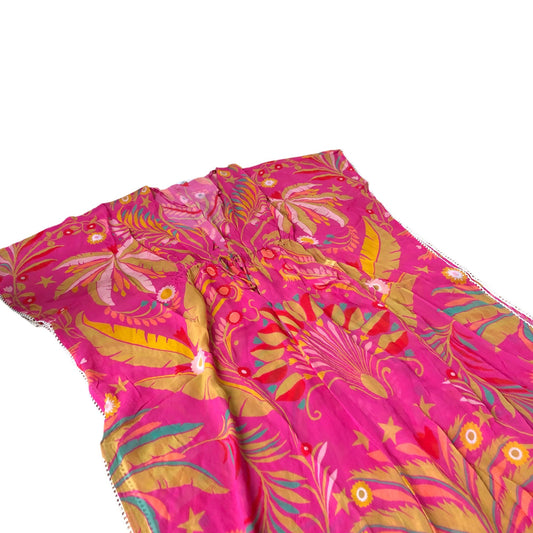 Branded Floral Print Kaftan Cover Up Women's Viscose Pink Summer UK6