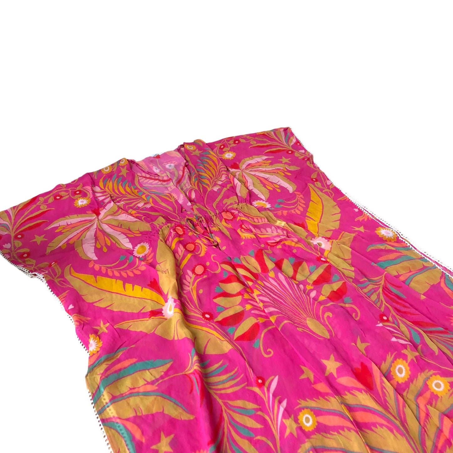 Branded Floral Print Kaftan Cover Up Women's Viscose Pink Summer UK14