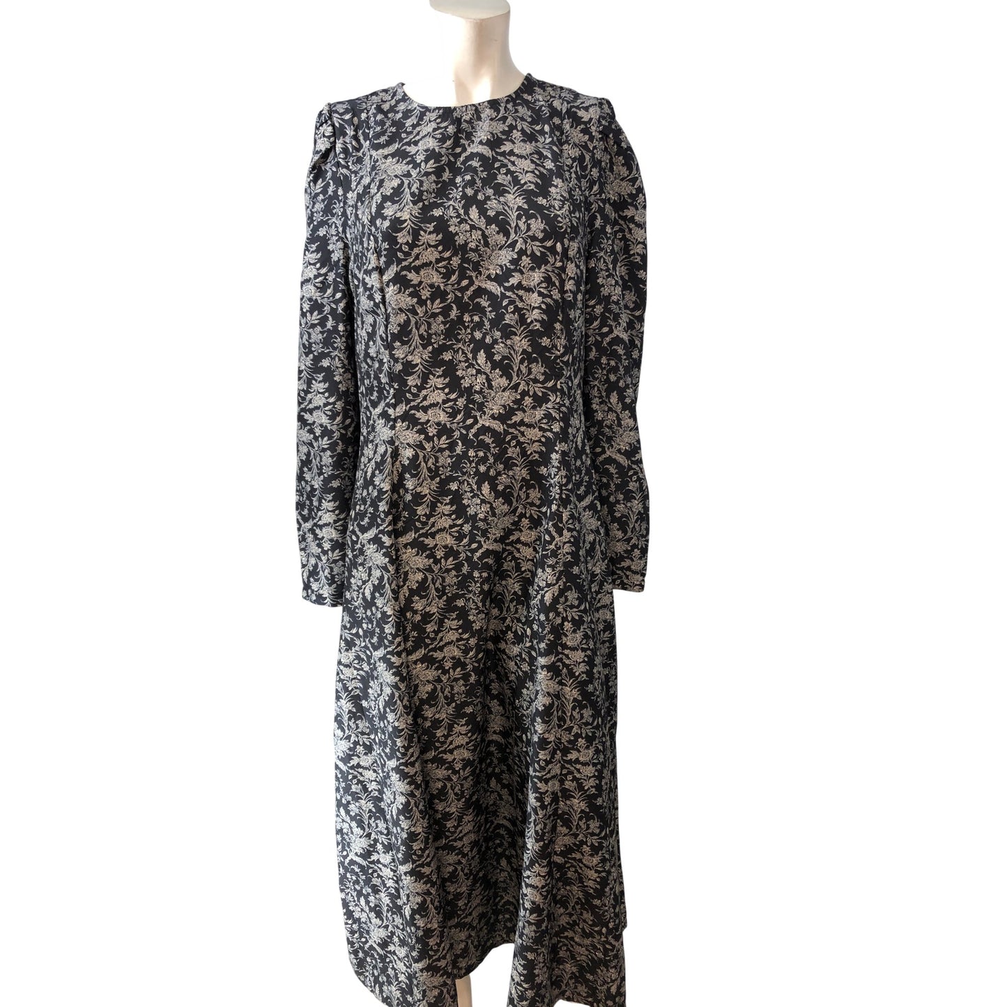 Vintage Floral Midi Dress UK14 Women's Floral Print Long Sleeve Casual Dress