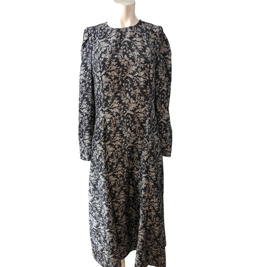 Vintage Floral Midi Dress UK14 Women's Floral Print Long Sleeve Casual Dress