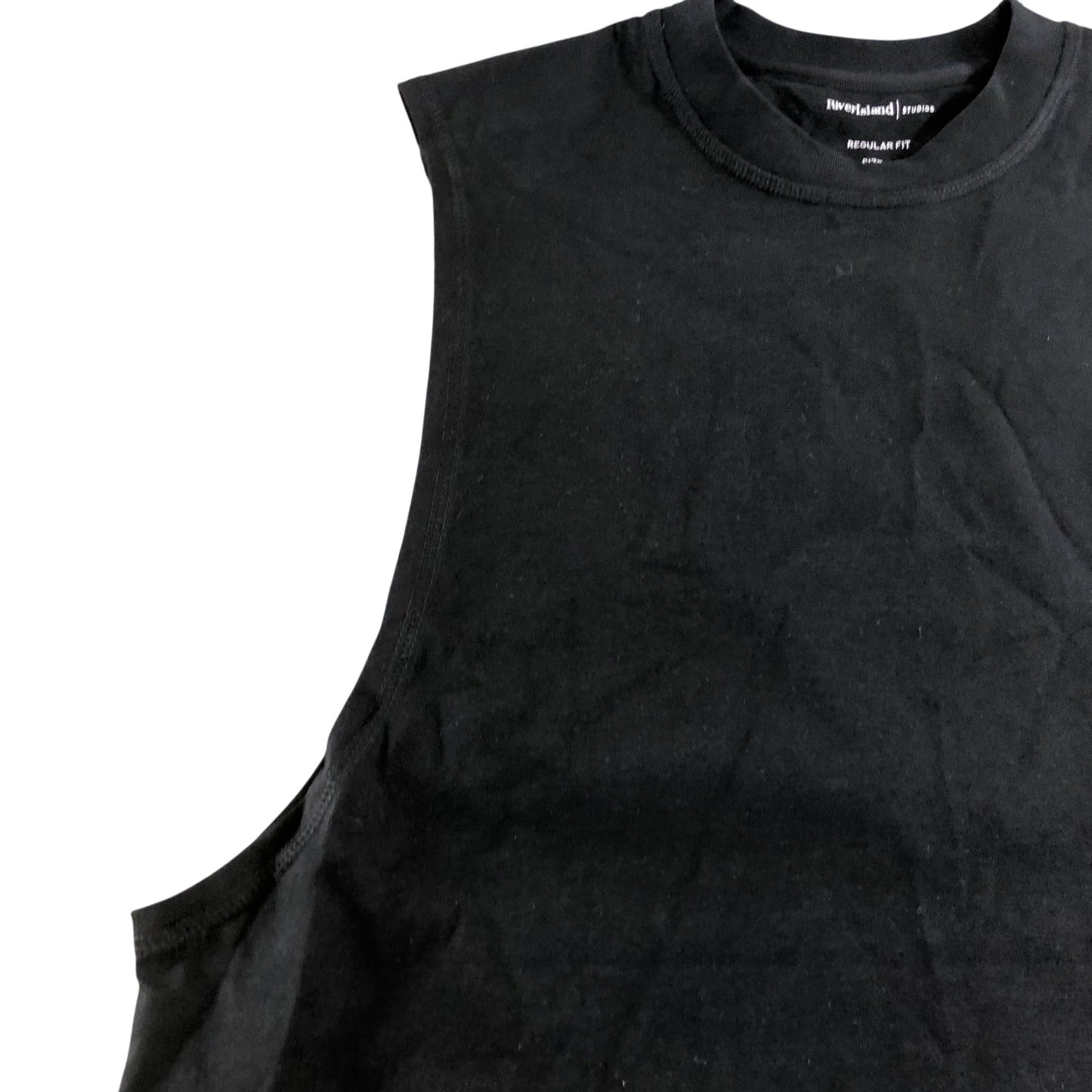 River Island Studios Sleeveless T-Shirt Size S Men's Regular Fit Black Cotton