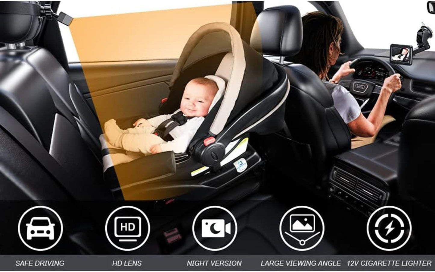 Baby Car Mirror Camera 5 Inch HD Monitor Night Vision Safety Rear View