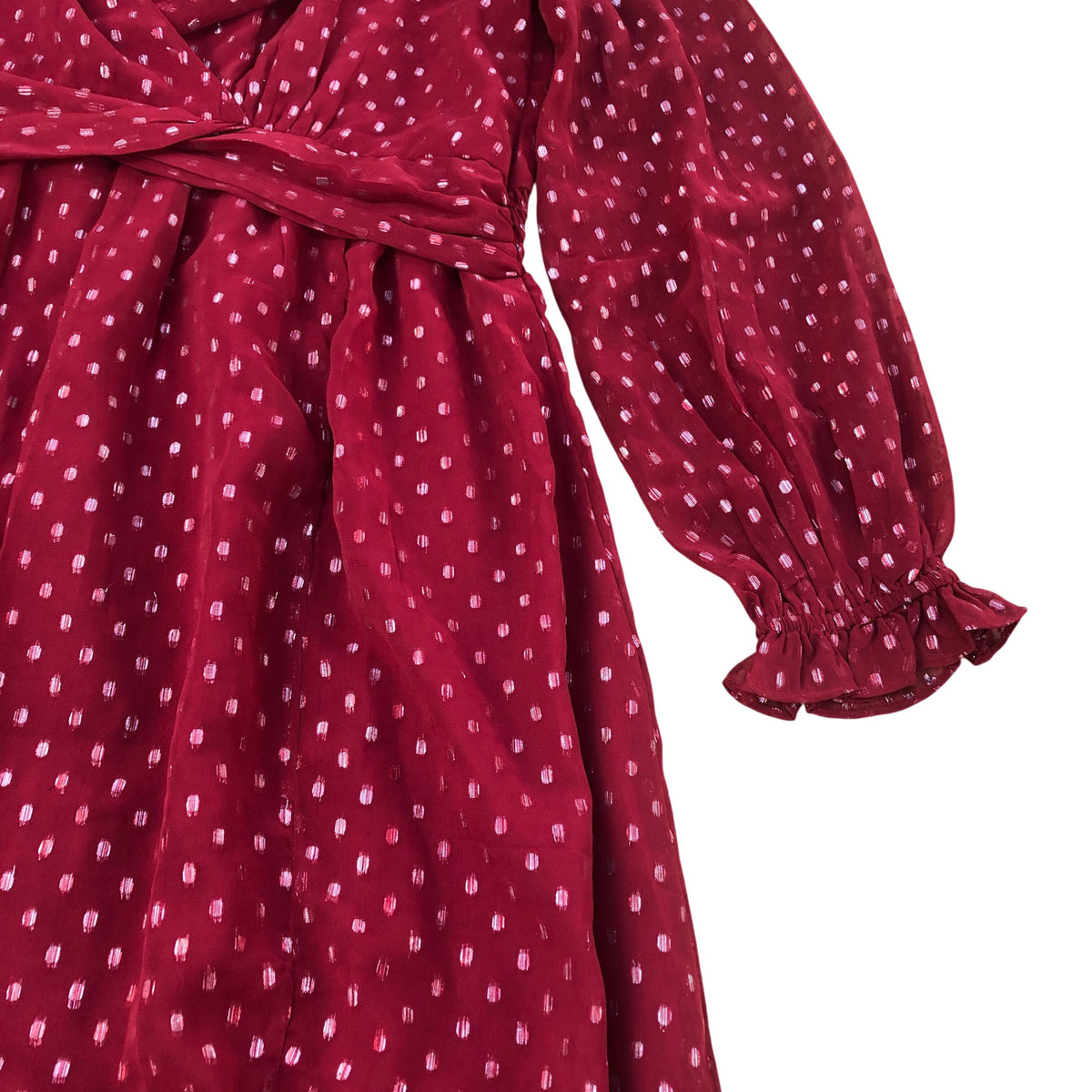 Red Polka Dot Dress Women's Long Sleeve Wrap Style Vintage UK12