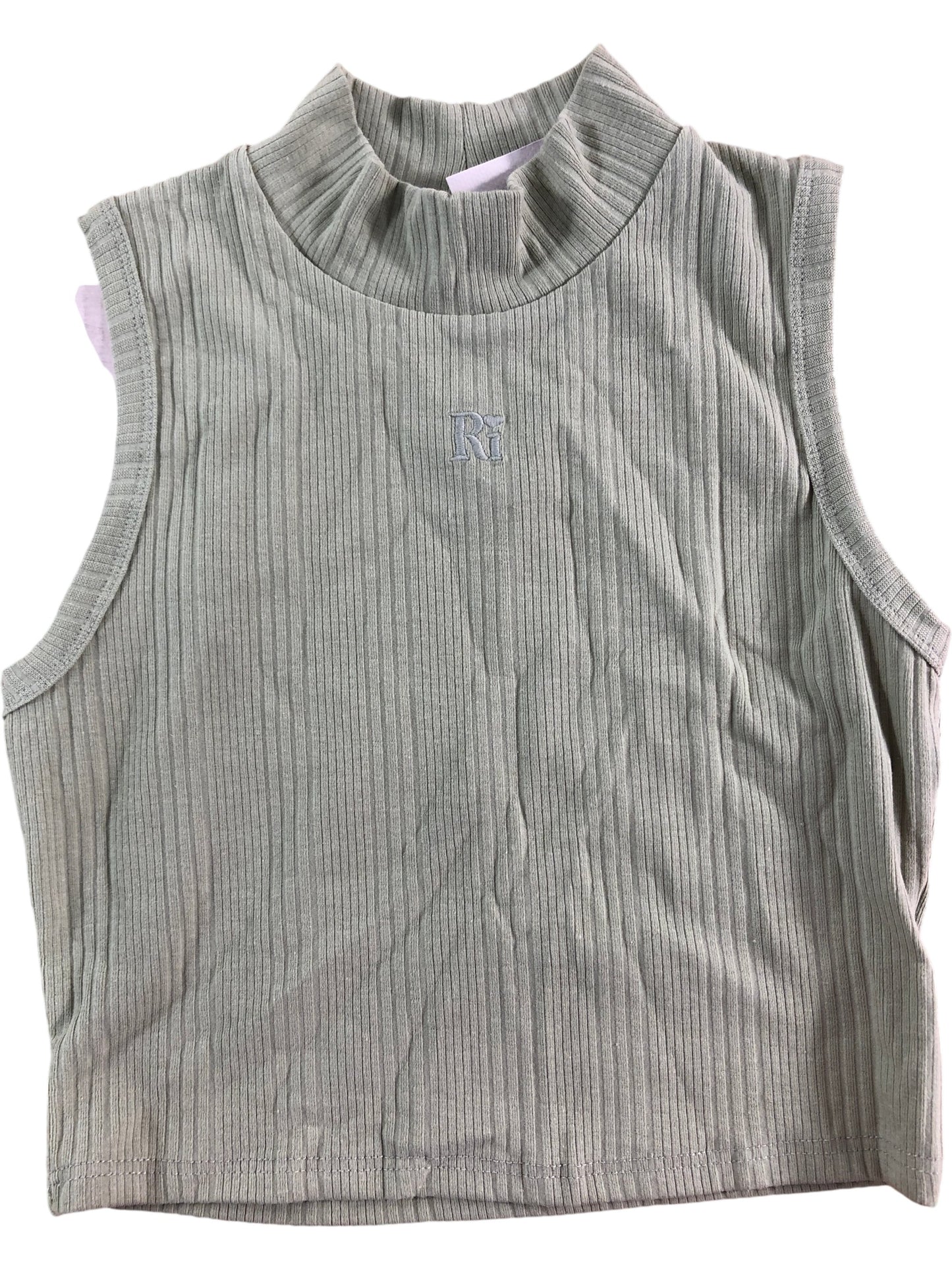 River Island Girls Ribbed Vest Top 11-12YRS Kids Light Green Cotton Sleeveless